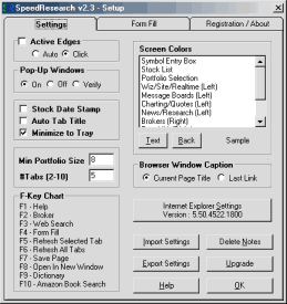 Speed Research Market Browser Setup Window.